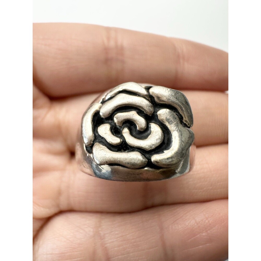 Vintage Sterling Silver Flower Rose Ring Size 8 Statement